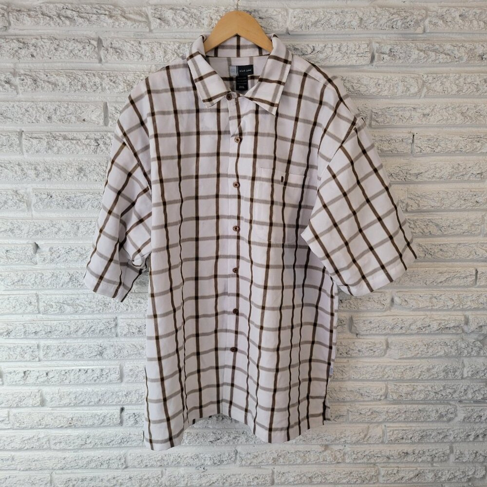 GB Black Label Men Shirt 2XL Short Sleeve‎ Button Up Brown Plaid PLA65XE